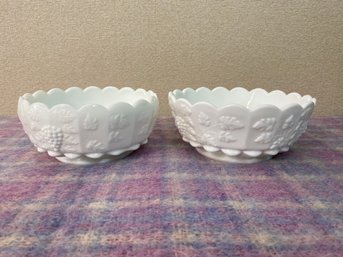 Westmoreland Grapes Patterned Milk Glass Bowls 8 ' And 8 1/2'