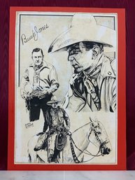 Original Comic Art Lithograph Of Buck Jones By Mario Demarco 16.5' X 11.5'
