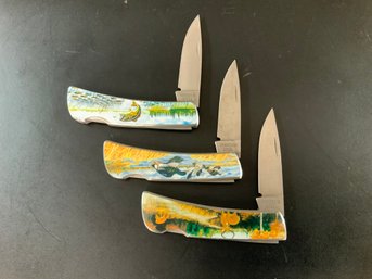 3 Vanadium Stainless Steel Folding Pocket Knives Deer Duck Fish (Single Blade)