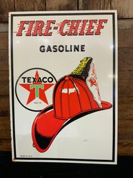Fire Chief Texaco Tin Sign 17 1/4' Tall 12 1/4' Wide