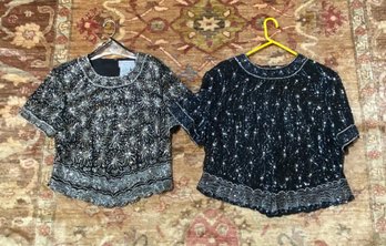 Papell Boutique Evening Short Sleeve Beaded Blouses Sizes L And 1X