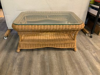 Wicker Coffee Table With Glass Top 17' X 36' X 24'