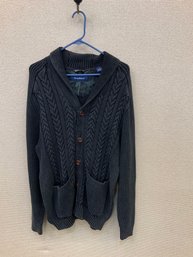 Men's Tommy Bahama Cardigan Cable Knit 100 CottonDark Gray Size L No Stains Rips Or Discoloration