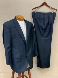 Men's Jos A Bank Suit Navy Blue 80 Wool 20 Silk Jacket Size 43R Pants Size 37X30 Hand Sewn Buttons Non-Fused