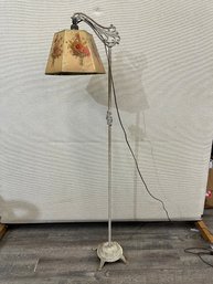Antique Cast Iron Floor Lamp With Floral Paper Shade 56' Tall