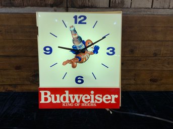 Budweiser Lighted Bar Clock 16' X 14' X 4.5' Featuring Bud Man