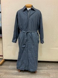 Men's Drizzle Belted Rain Coat Full Length With Zip In Liner Size 38 R Small Tear At The Hem