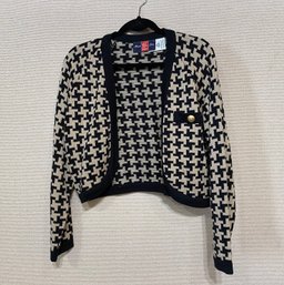 Mondi Club Line Bolero Jacket Pure Wool Euro Size 40 (US Size 10) Black And Tan Knit