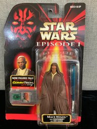 Star Wars Episode 1 Mace Windu With Light Saber And Jedi Cloak Action Figure New In Box