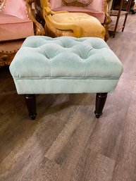 Tufted Velvet Footstool In Tiffany Blue 19' X 16' X 14'