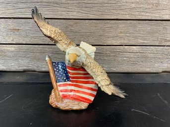 Eagle With American Flag Figurine Porcelain 9 X 11