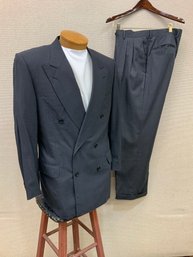 Men'sLavin Suit 100 Wool Made In Italy Navy Blue Plaid Jacket Italian Size 50 (US Size 40) Pants 36X30