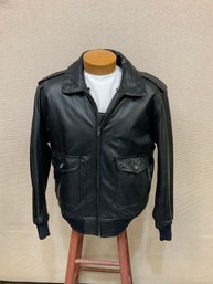 Men's Abercrombie & Fitch Leather Bomber Jacket With Removable Faux Fur Collar Black Size L No Stains Rips
