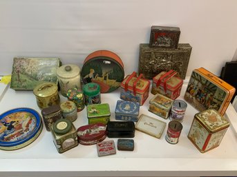 Lot Of Vintage Tins Includes Chesterfield, Campbells Soup, Hershey's, Harrods 26 Pieces
