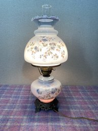 Hurricane Lamp 3 Way Irridescent Blue With Flowers 25'