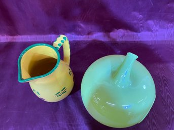 Terra France Style Pottery Made In Tunisia And Green Apple Art Glass Made In Spain