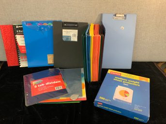 Lot Of Dividers, Pocket Folders, Assorted Folders 2 Clip Boards Box Of Sheet Protectors