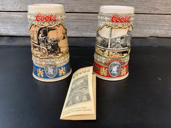 Pair Of  Coors Beer Steins 1988 And 1989 Adolph Coors Company Made In Brazil 7'