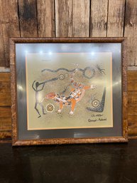 Aboriginal Art Didge-Ralia Collection By David Hudson Handmade Corkwood Frame 24 3/4 X 22 1/2 Inches Overall