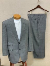 Men's Alfred Dunhill London Suit Charcoal Plaid Made In Italy 100 Wool Jacket Size 44 Pant Size 34 Hand Sewn