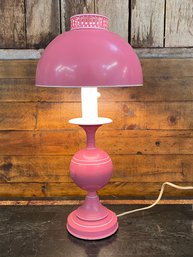 Vintage Pink Tole Metal Lamp With Clip Shade 17 1/2' Shabby Chic Cottage Core