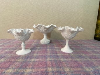 3 Milk Glass Compote Dishes 2 Are Fenton And 1 Is Westmoreland
