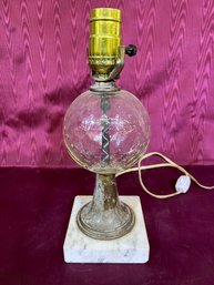 Small Clear Crystal On Marble Base Vintage Dresser Table Lamp 11.5' Tall 4' Base