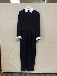 Liz Claiborne 1 Piece Jump Suit In Black With White Cuffs & Collar Size 14