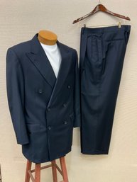 Men's Ermengildo Zegna At Neiman Marcus Double Breasted Suit 100 Wool Made In Italy Navy Custom Made
