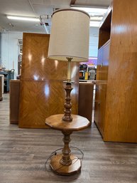 1970s Tall Oak Floor Lamp With Pedestal 60 1/2 Tall