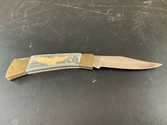 American International Mint Single Blade Pocket Knife Embossed Hawk Stainless Steel