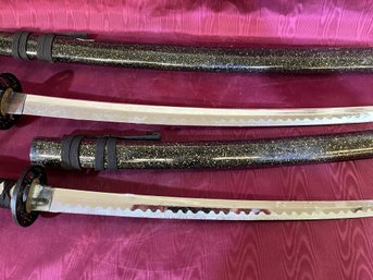2 Samurai Swords/blade Black Lacquer Scabbards
