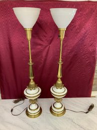 Pair Of Stiffel ATTR TOMMI Parzinger Brass Lamps 39 Tall