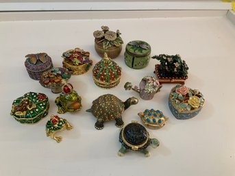 Lot Of Trinket Boxes Flowers Butterflies Turtles And Frogs Themed