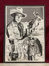 Original Comic Art Lithograph Of Tim McCoy By Marion DeMarco 16 1/2' X 11 1/2'
