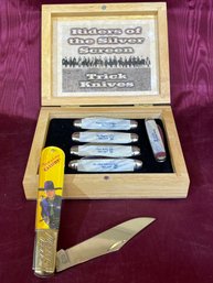6 Riders Of The Silver Screen Trick Knives With Wooded Box
