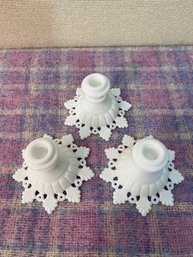 Westmoreland Milk Glass Candle Holders Ring And Petal Pattern