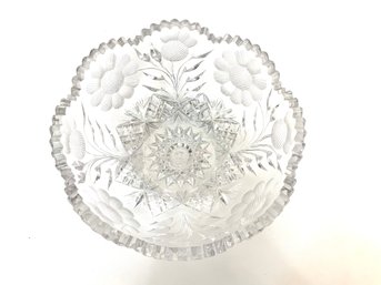 American Brilliant Cut Glass Bowl Flowers And Diamond Cut Pattern 9' X 4