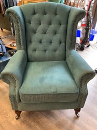 Upholstered Wingback Chair In Teal 19' To Seat, 32' Arm To Arm' 42' Height