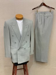Men's Pal Zileri Gruppo Forall Double Breasted Suit 90 Wool 10 Nylon Made In Italy Light Gray Window Pane