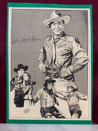 Original Comic Art Lithograph Of John Mack Brown By Marion DeMarco 16 1/2' X 11 1/2'
