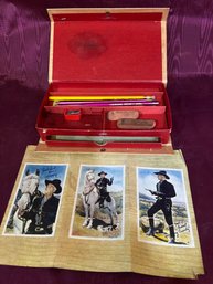 Hopalong Cassidy Pencil Box With Labeled Pencils Erasers Brochure