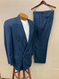 Men's Ermenegildo Zegna Suit 100 Wool Blue Jacket Italian Size 50 (US Size 40) Pants Size 34X30 Hand Sewn