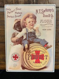 N.T. Swezey's And Son Flour Tin Sign 17' Tall 12.5' Wide