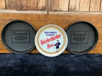 3 Total Two Plastic Rheingold And One Metal Knickerbocker Beer Trays