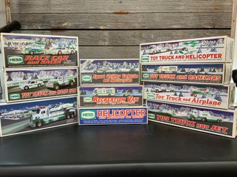 Hess Truck 10 Piece Lot Of Sport Utility Vehicles And Truck  With Helicopter, Racecars Airplane Jet Spaceship