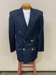 Men's Hickey Freeman Double Breasted Blazer 100 Wool Navy Blue Size 40R Hand Sewn Buttons Non-Fused Lapels