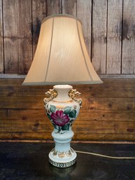 Vintage 1940s Worrall Hand Painted Roses Table Lamp 24 1/2' Tall