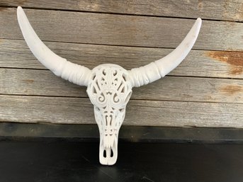 Carved Steer Skull 17 1/2' From Horn To Horn 12 1/2' Forehead To Chin