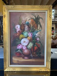 Framed Oil Painting On Canvas Flowers Signed Milk Ross 44' X 32'